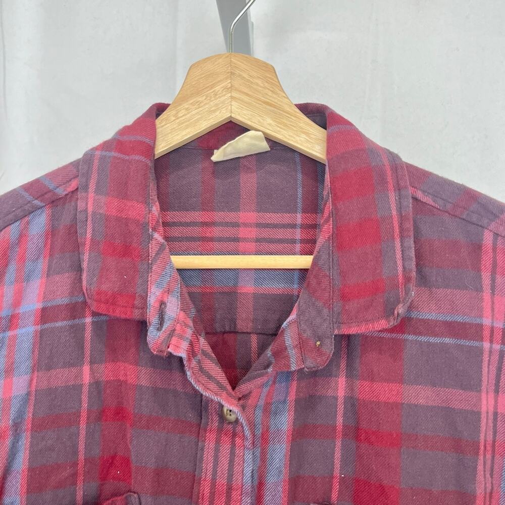 PACT Plaid Flannel Button Front Shirt Long Sleeve Organic Cotton Purple Red XL - Picture 4 of 10